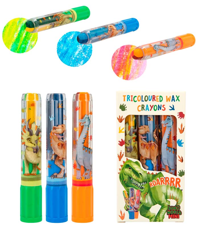 Dino World vokskridtsæt 3 farvet