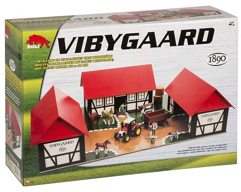 Bondegård i træ Vibygård med dyr - pakke tilbud