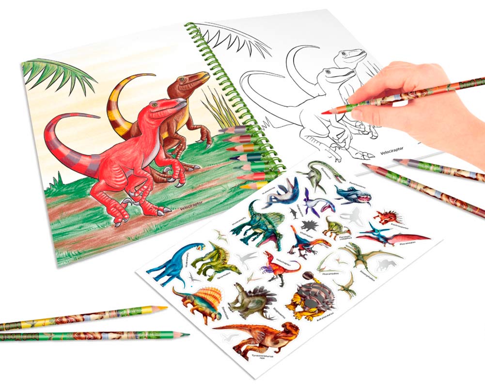 Dino World malebog med farveblyanter