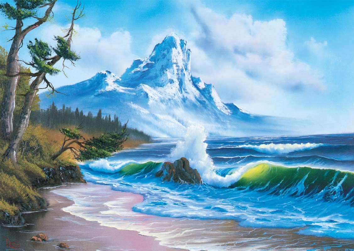 Puslespil 1000 brikker - Bob Ross Bjerge ved havet