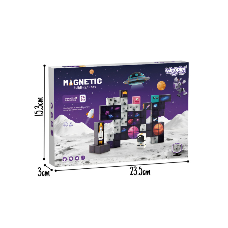 WOOPIE Magnetiske Byggeklodser m/ 74 Dele - Rumtema med Raket & UFO