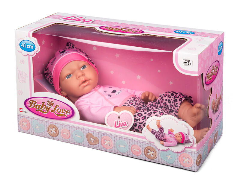 My Baby Love Liva dukke 41 cm – lyserødt sæt med leopardmønster