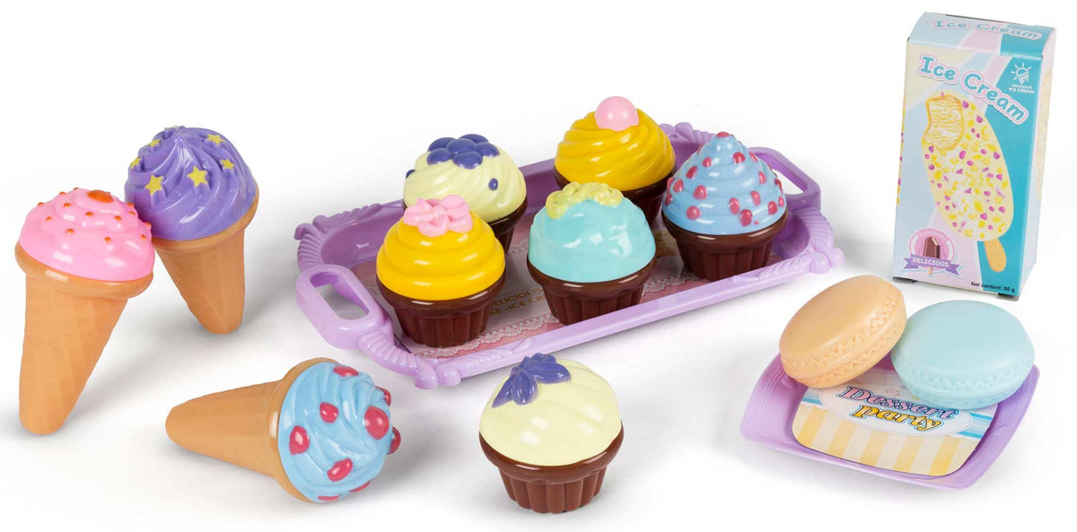 Legemad desserter med vaffelis og muffins