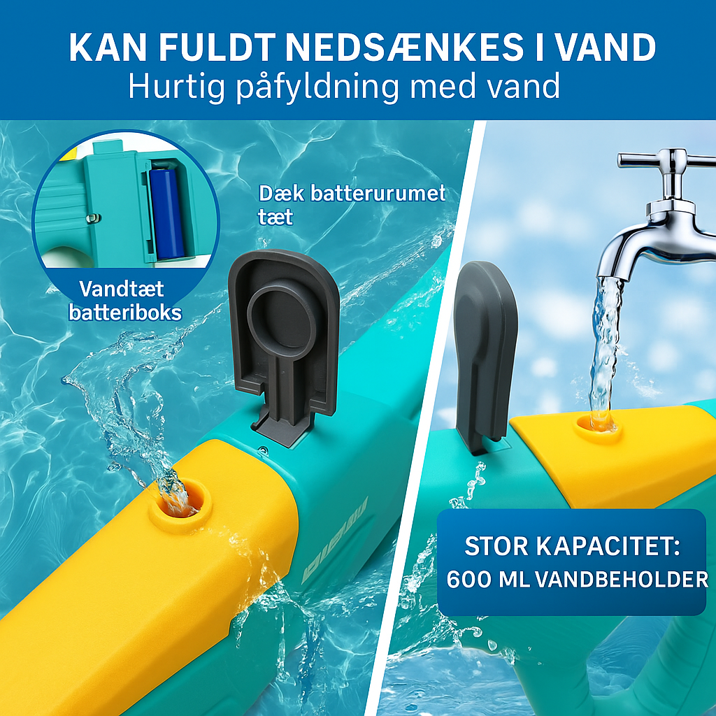 Elektrisk Vandpistol i Hajdesign – Opladelig