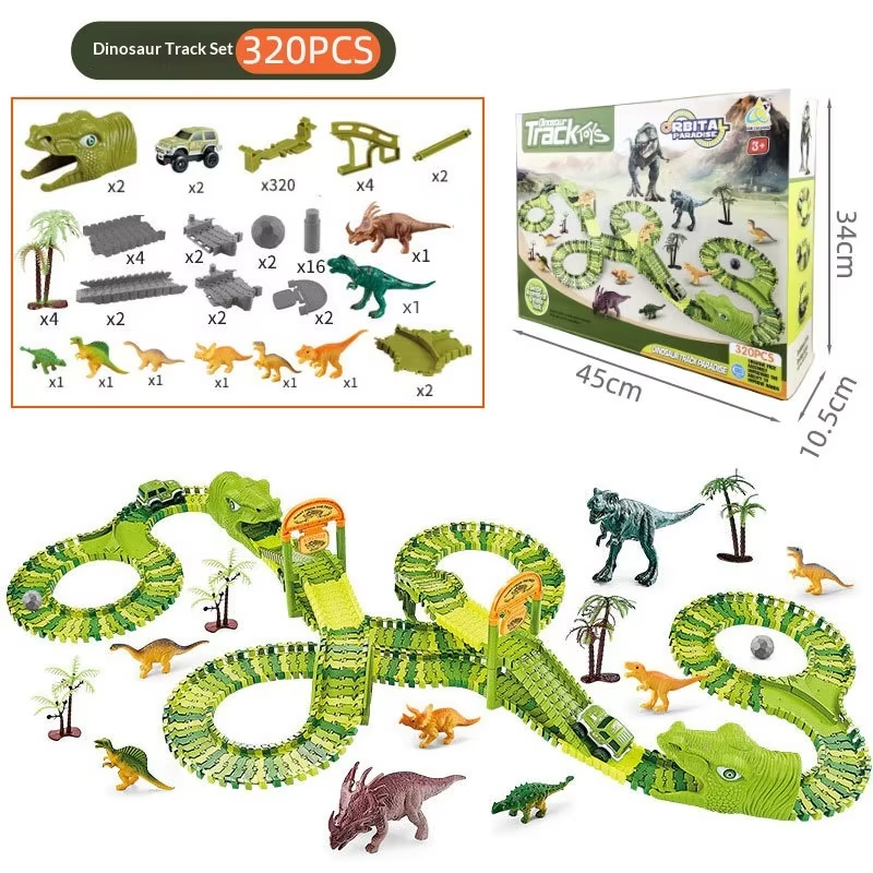 Stor dinosaur-racerbane med 2 biler - 320 dele