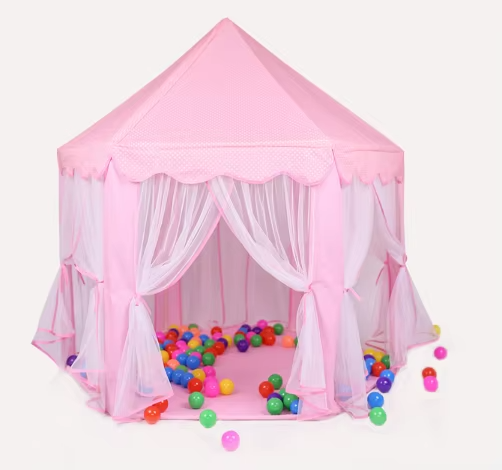 Pink prinsessetelt med gardiner