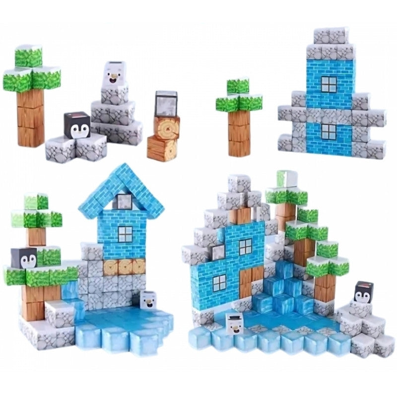 Magnetisk Byggesæt - Minecraft inspireret Vinterverden, 66 dele