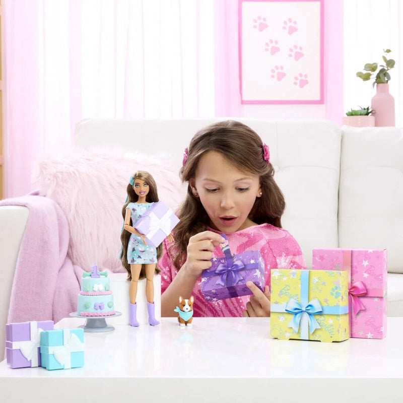 Barbie Party Unboxed Brunette - Legesæt med festartikler til fødselsdag