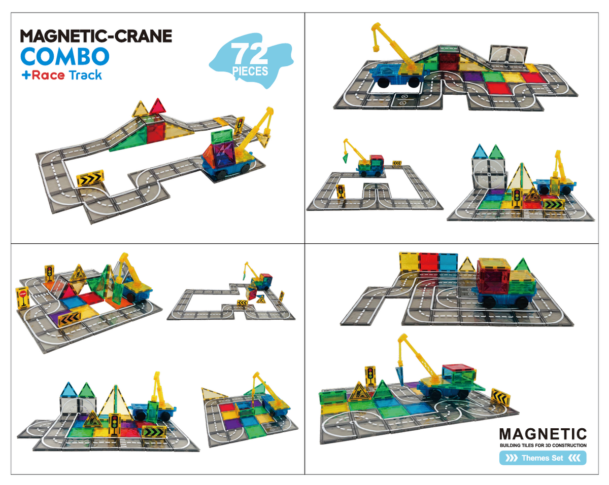Magnetic Tiles Trafikbane med Kran - 72 dele