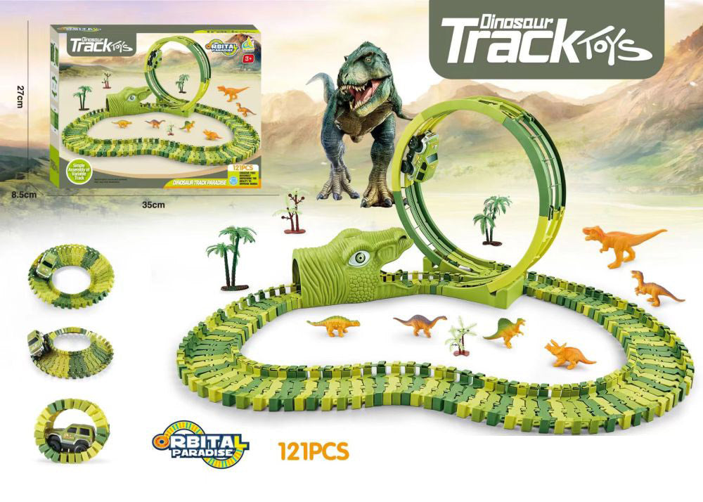 Dinosaur-racerbane med loop og bil - 121 dele