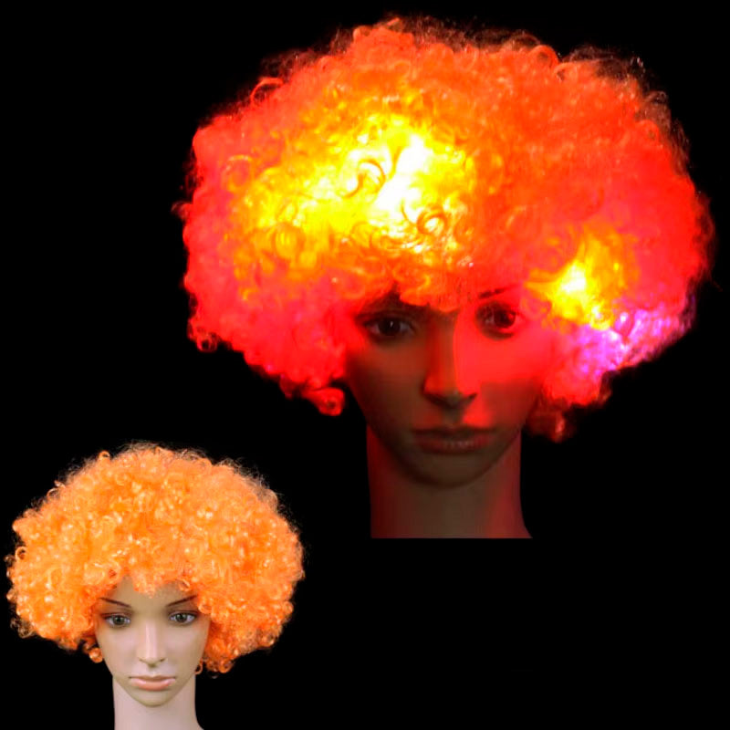 Paryk med LED lys - krøllet orange
