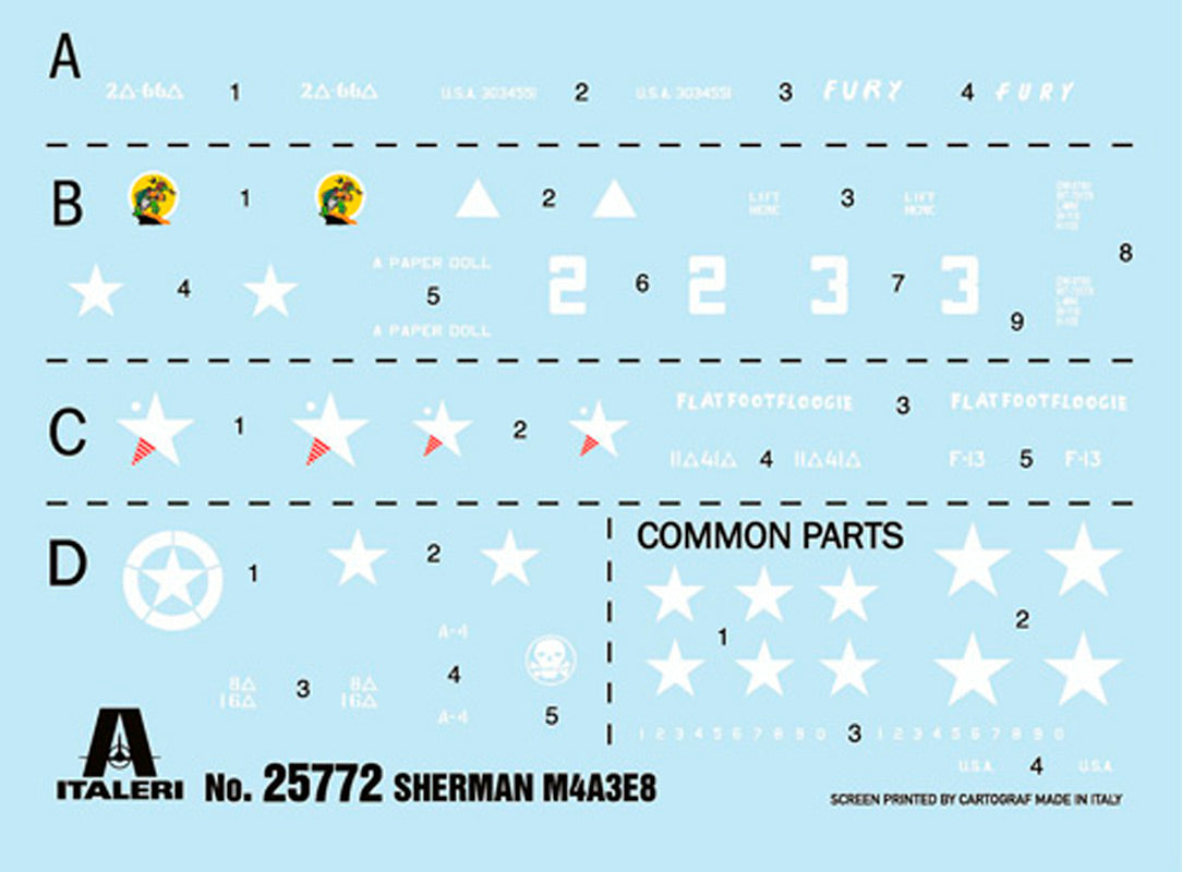 Italeri 1:56 M4A3E8 Sherman Fury - Modelkampvogn