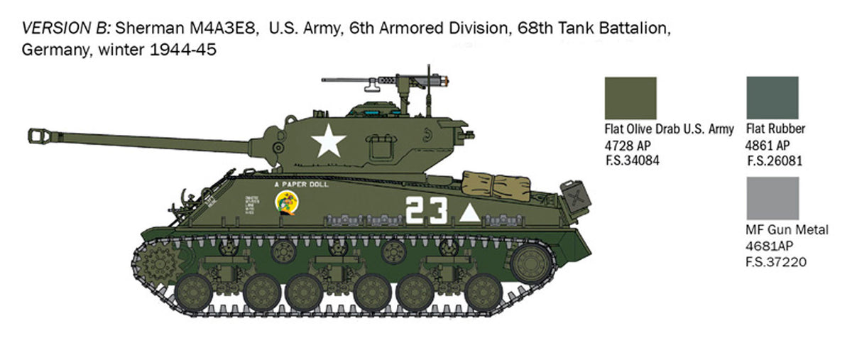 Italeri 1:56 M4A3E8 Sherman Fury - Modelkampvogn
