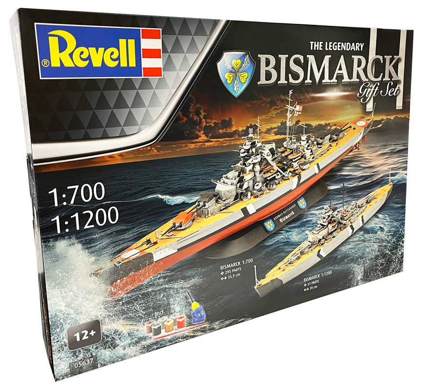 Revell Gift Set The Legendary Bismarck 1:700 + 1:1200 modelskib med lim og maling