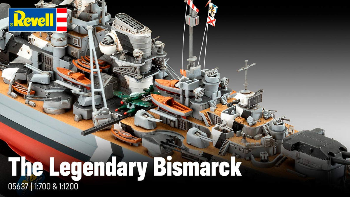 Revell Gift Set The Legendary Bismarck 1:700 + 1:1200 modelskib med lim og maling