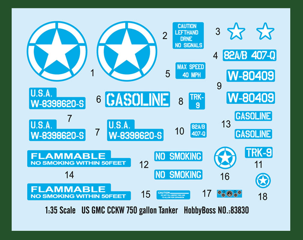 Hobby Boss US GMC CCKW 750 gallon Tanker 1:35 modellastbil