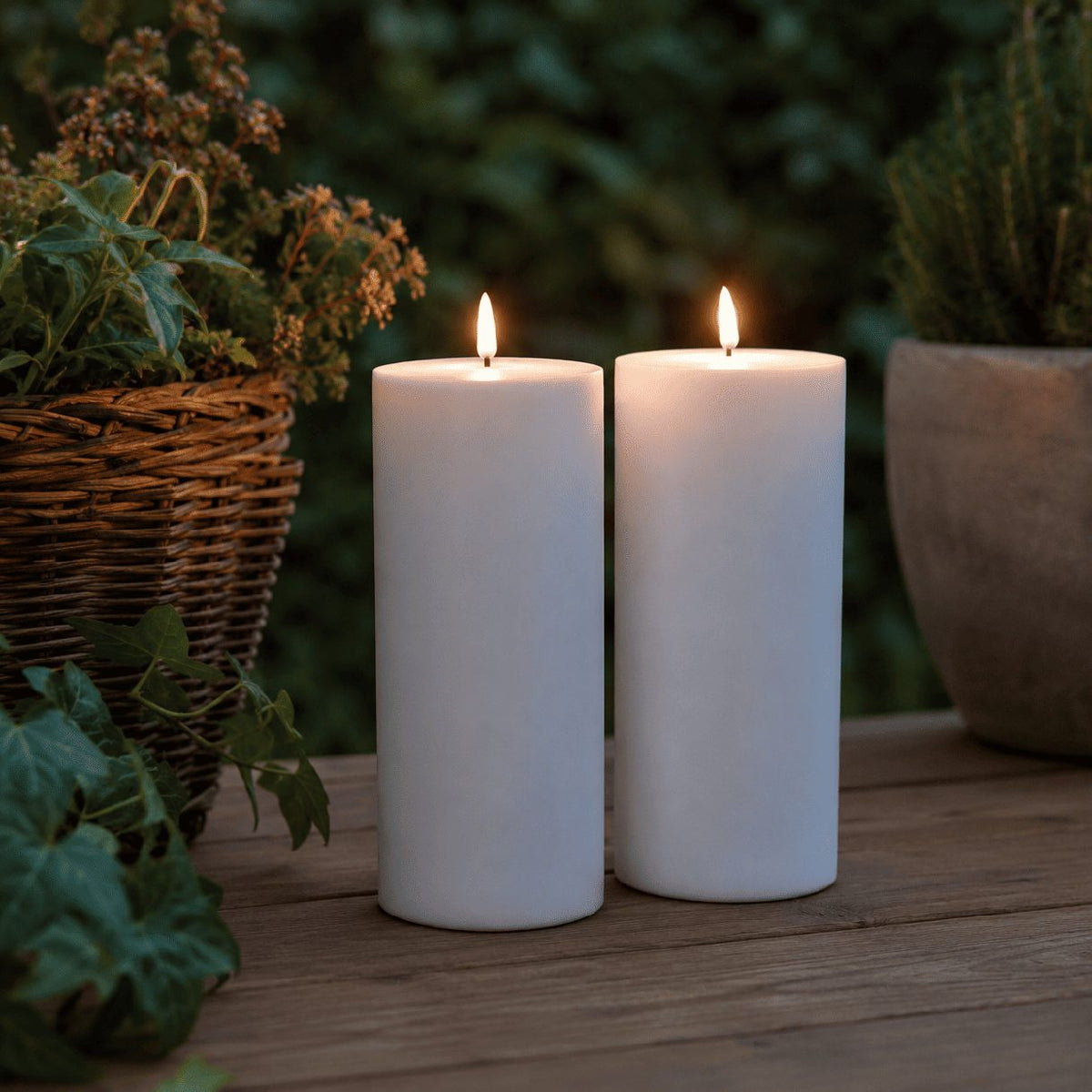 Udendørs LED Bloklys 25 cm Hvid 2 stk med Fjernbetjening