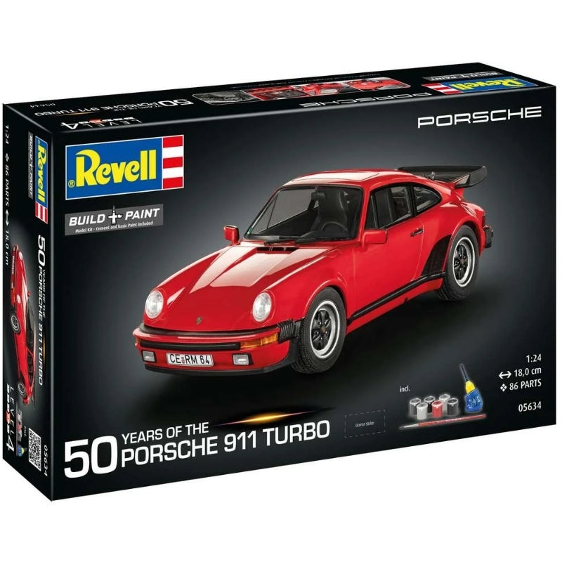 Revell Gift Set Porsche 911 Turbo 50th Anniversary - 1:24 Modelbil med lim og grundmaling
