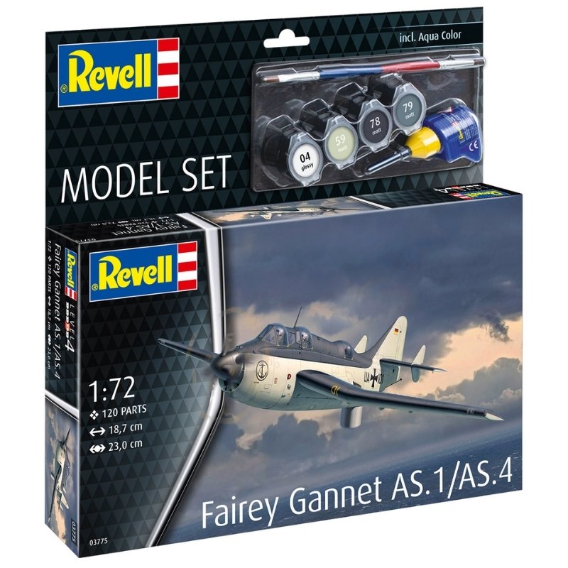 Revell Model Set Fairey Gannet AS.1/AS.4 - 1:72 Modelfly med lim og grundmaling