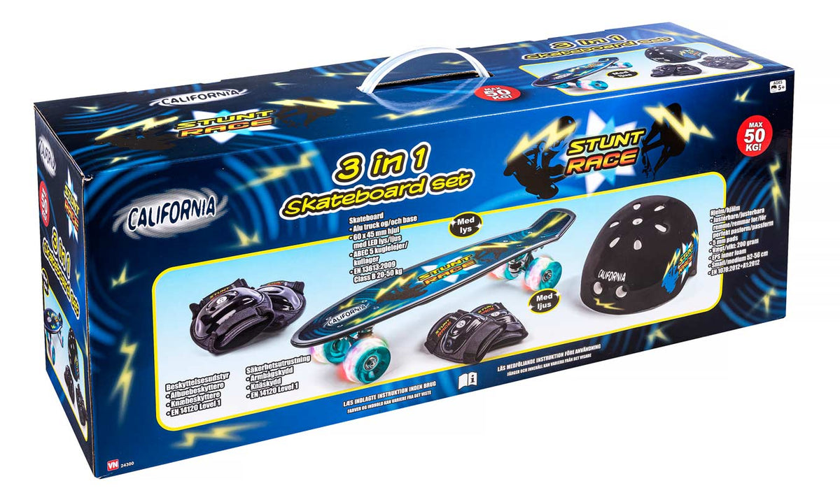 California 3i1 skateboard m. hjelm og beskyttelsessæt