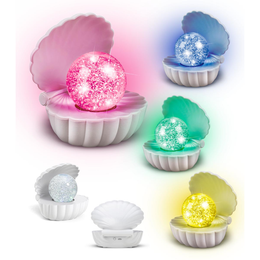 Muslingeskal med glitterkugle – LED lampe 16x15 cm