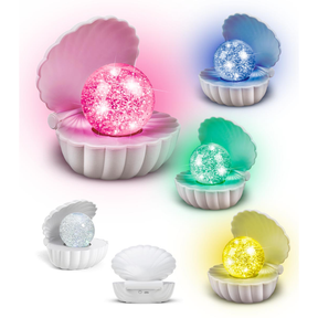 Muslingeskal med glitterkugle – LED lampe 16x15 cm