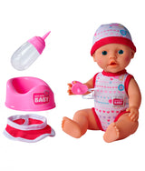 New Born Baby dukke med rødt tøj og tilbehør