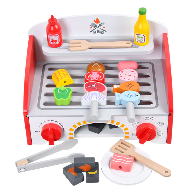 Legetøjs Grill i Træ – BBQ Grill Legesæt