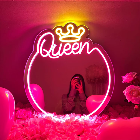 Neon Spejl - Personligt Vanity Vægspejl med Neon Lys og Akryl Design