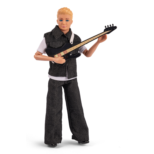 J-Rock Jack med Sort Guitar – 29 cm Bevægelig Dukke
