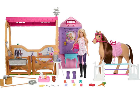 Barbie hestestald med 25 dele
