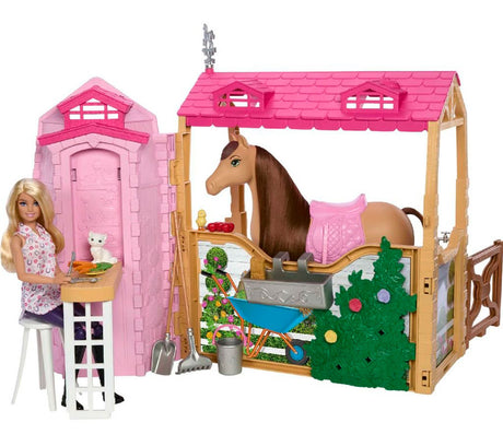 Barbie hestestald med 25 dele