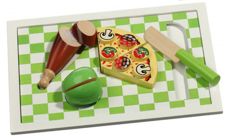 Træbakke med pizza og kylling