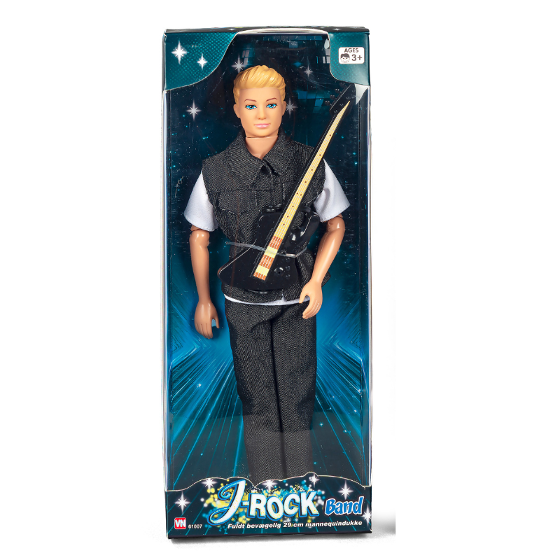 J-Rock Jack med Sort Guitar – 29 cm Bevægelig Dukke