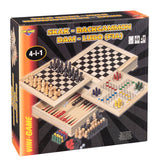 4-i-1 Træspil – Skak, Backgammon, Dam og Ludo