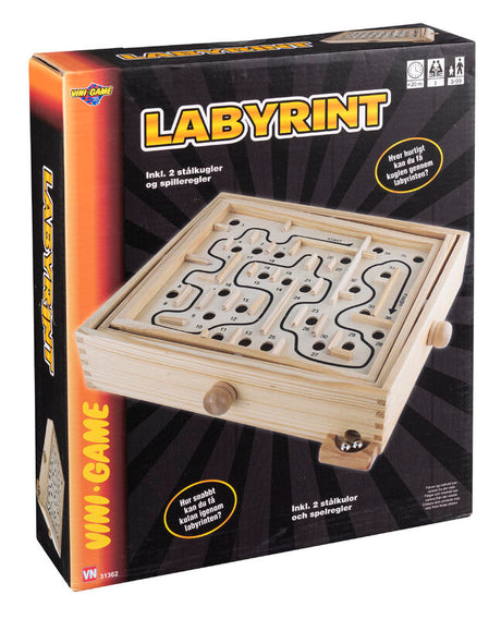 Labyrintspil 30x26 cm – klassisk træspil med stålkugler
