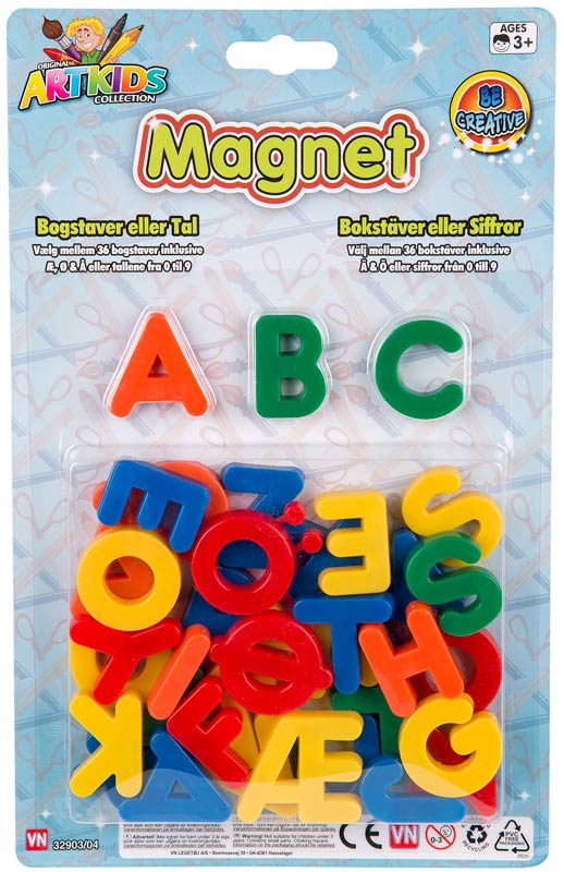 Magnet bogstaver 36 stk. inkl. Æ Ø og Å
