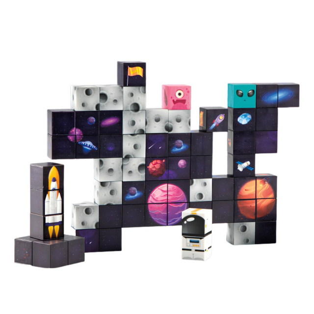 WOOPIE Magnetiske Byggeklodser m/ 74 Dele - Rumtema med Raket & UFO