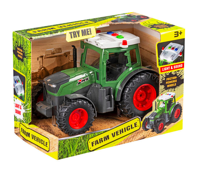 Traktor med lys, lyd og friktion – 19 cm