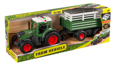 Traktor med anhænger – lys, lyd og friktion, 42 cm
