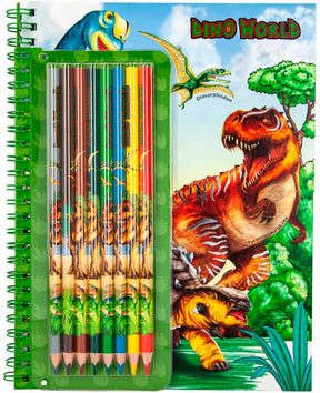 Dino World malebog med farveblyanter