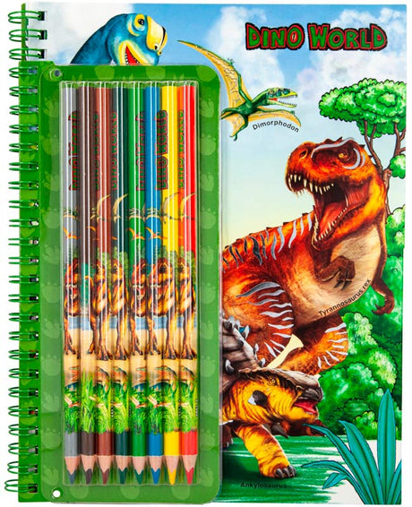Dino World malebog med farveblyanter