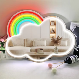 Neon Spejl - Personligt Vanity Vægspejl med Neon Lys og Akryl Design