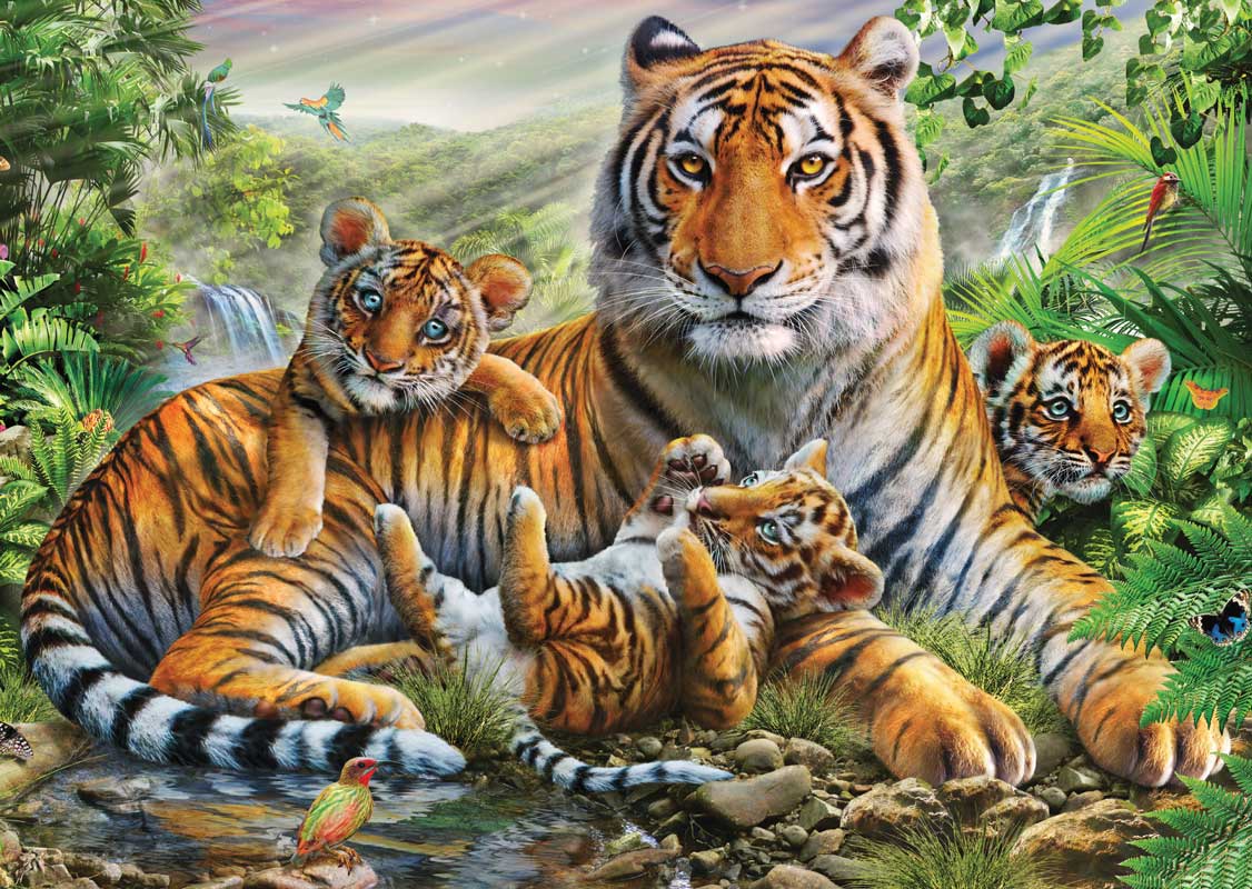 Puslespil 1000 brikker - Tigerfamilie