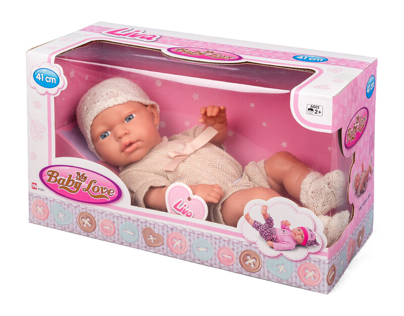 My Baby Love Liva dukke 41 cm – beige sparkedragt & hue
