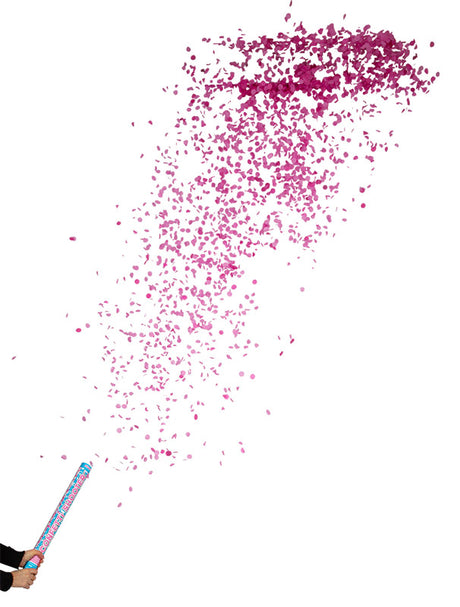 Konfettirør med pink konfetti - 60 cm.