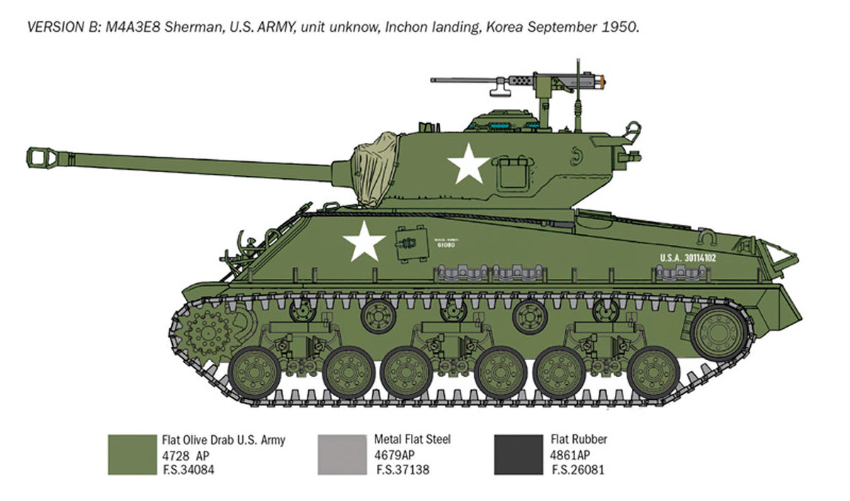 Italeri 1:35 Sherman M4A3E8 Korean war - Modelkampvogn