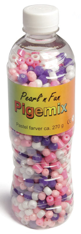 Pige Perlemix 270g med elastiksnor - pastel farver