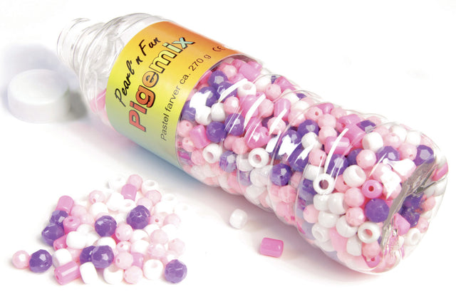 Pige Perlemix 270g med elastiksnor - pastel farver