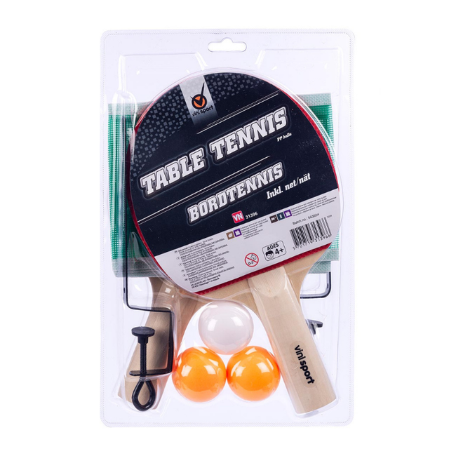 Bordtennissæt. Inkl. 2 bats, 3 bolde og net.